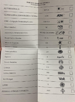 פתק בחירה לבחירות בפורטוגל 2024